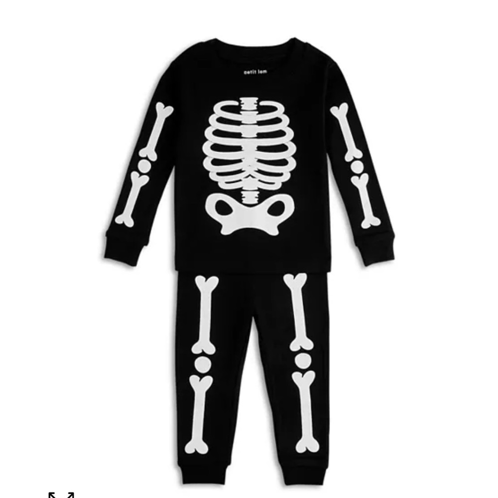 NWT- petit lem Unisex Two Piece Skeleton Knit Pajama Set, size 2T